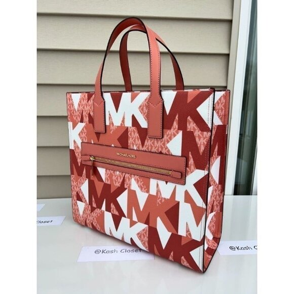 Michael Kors Kenly Tote Large MK Signature Purse Bag Sherbert Multi - Picture 4 of 12